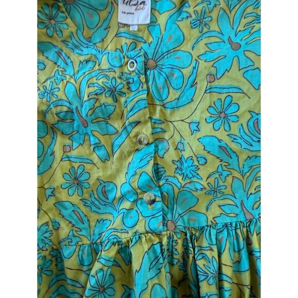Utsa kids green and blue floral youth dress - Picture 3 of 7